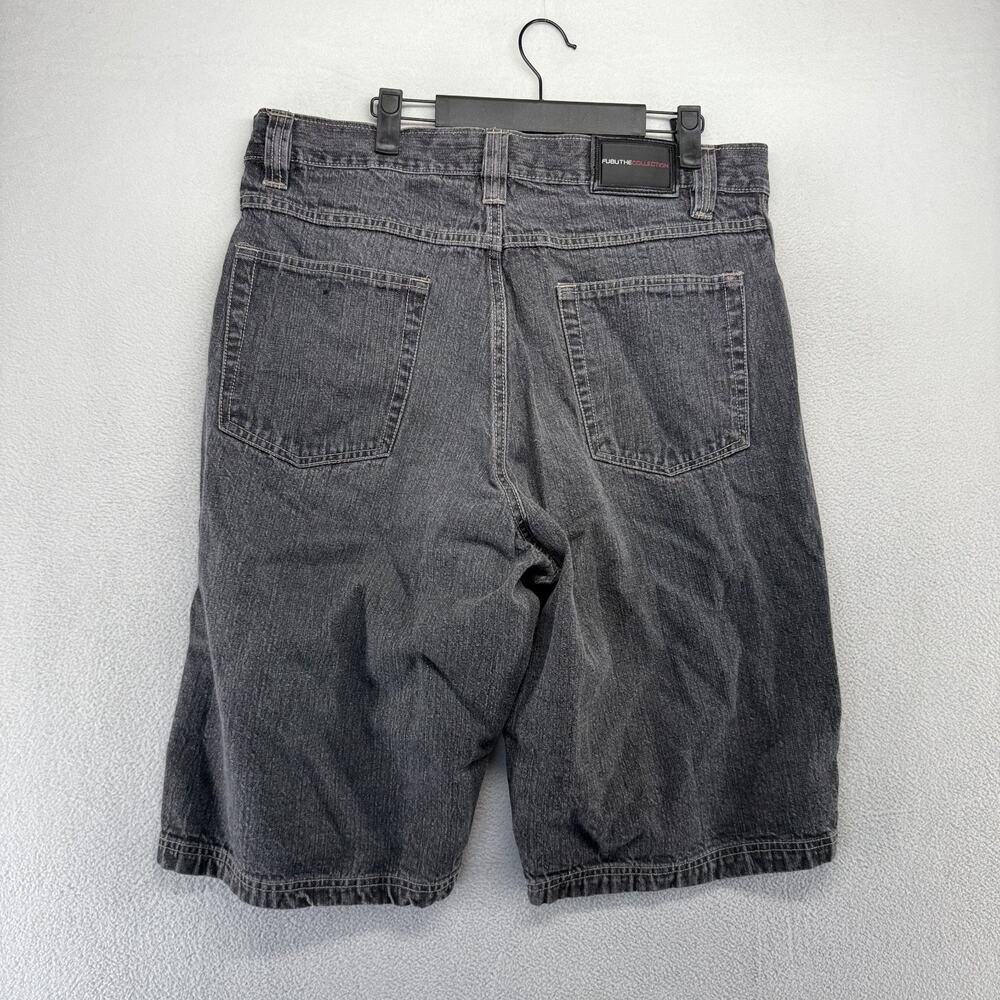 Vintage Fubu Jean Shorts Men's 36 Black Denim Baggy Jorts Faded Skater Hip hop